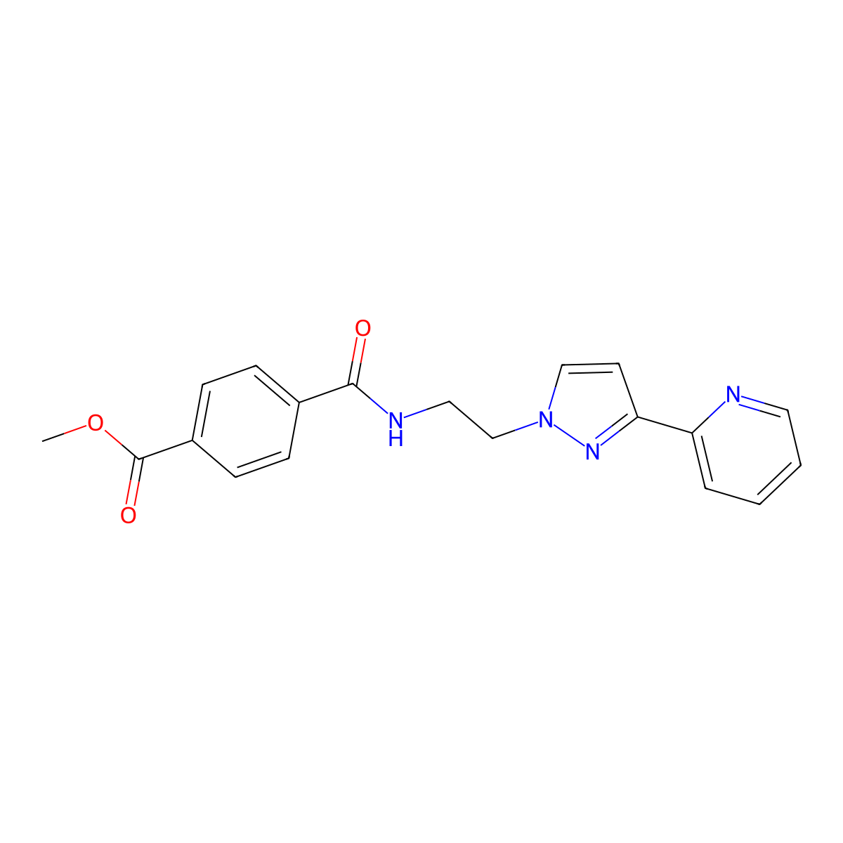 methyl 4-((2-(3-(pyridin-2-yl)-1H-pyrazol-1-yl)ethyl)carbamoyl)benzoate molecular structure, CAS 1448060-10-3