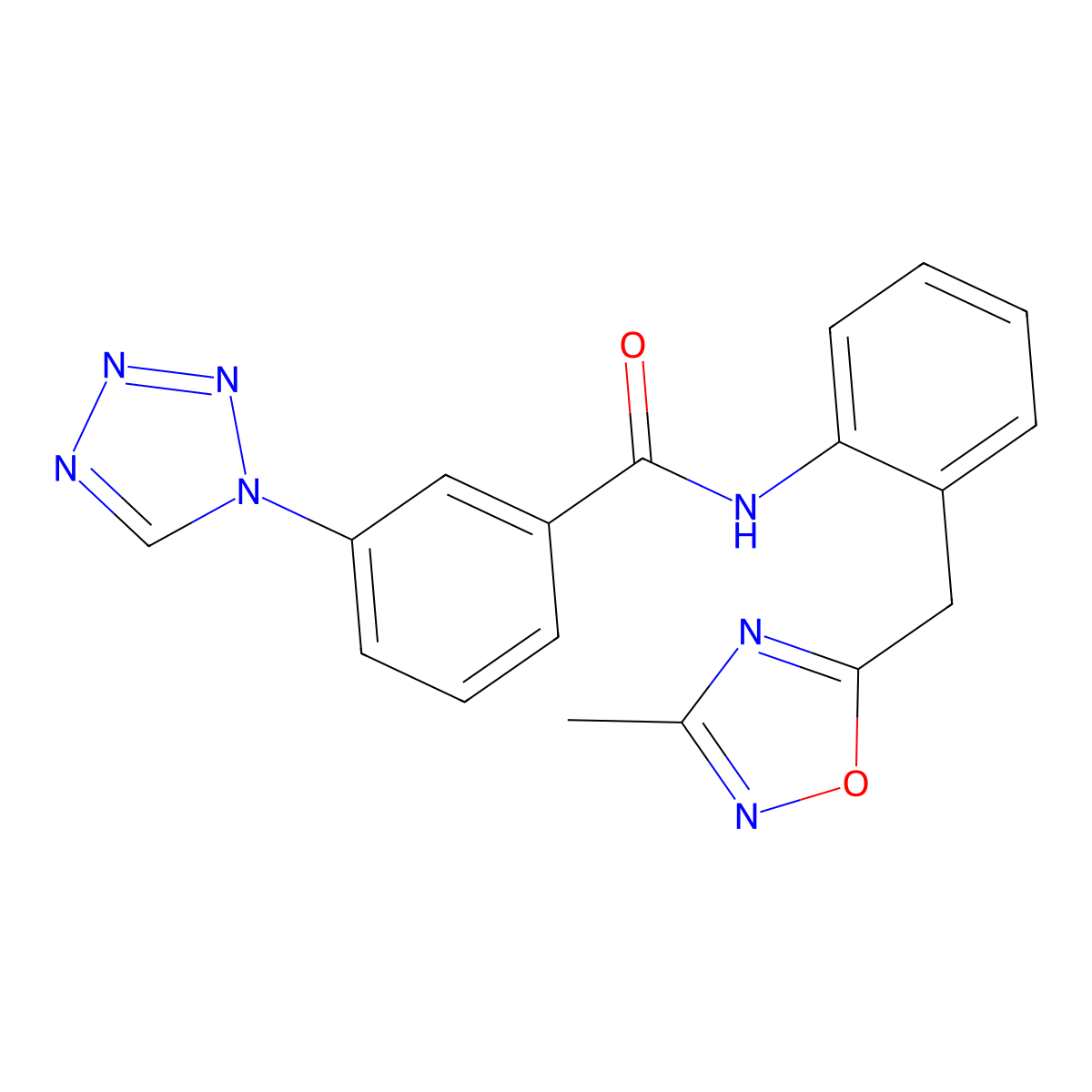 N-(2-((3-methyl-1,2,4-oxadiazol-5-yl)methyl)phenyl)-3-(1H-tetrazol-1-yl)benzamide molecular structure, CAS 1448060-16-9