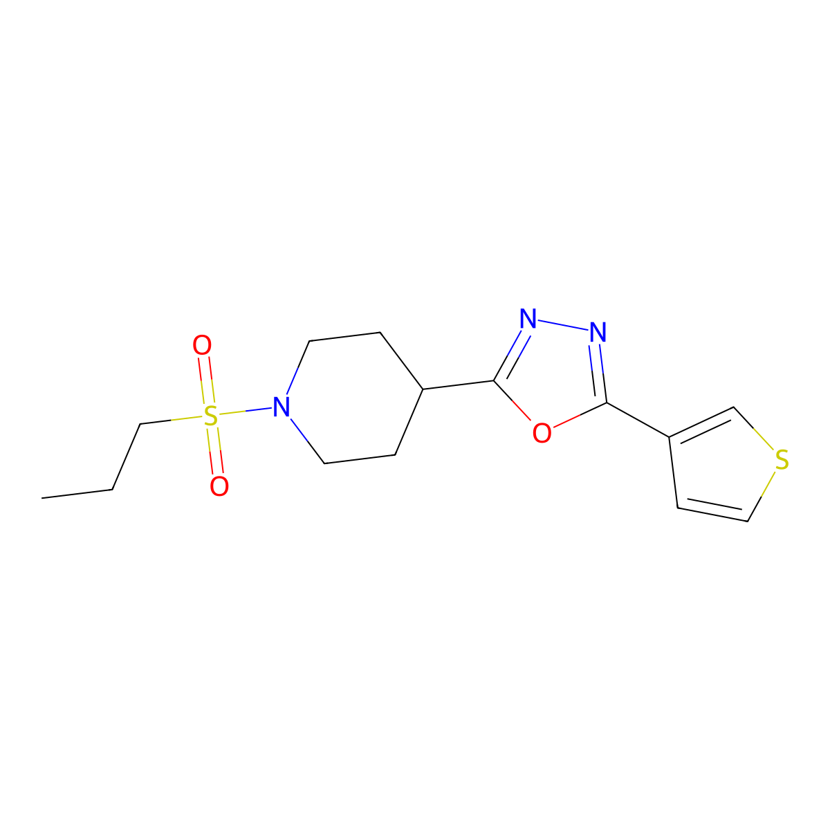 2-(1-(Propylsulfonyl)piperidin-4-yl)-5-(thiophen-3-yl)-1,3,4-oxadiazole molecular structure, CAS 1448060-17-0