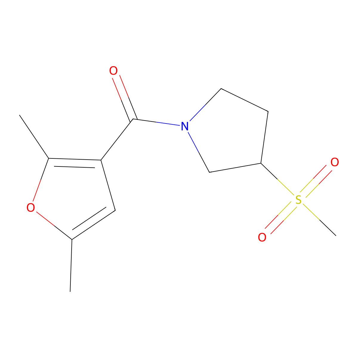 (2,5-Dimethylfuran-3-yl)(3-(methylsulfonyl)pyrrolidin-1-yl)methanone molecular structure, CAS 1448060-18-1