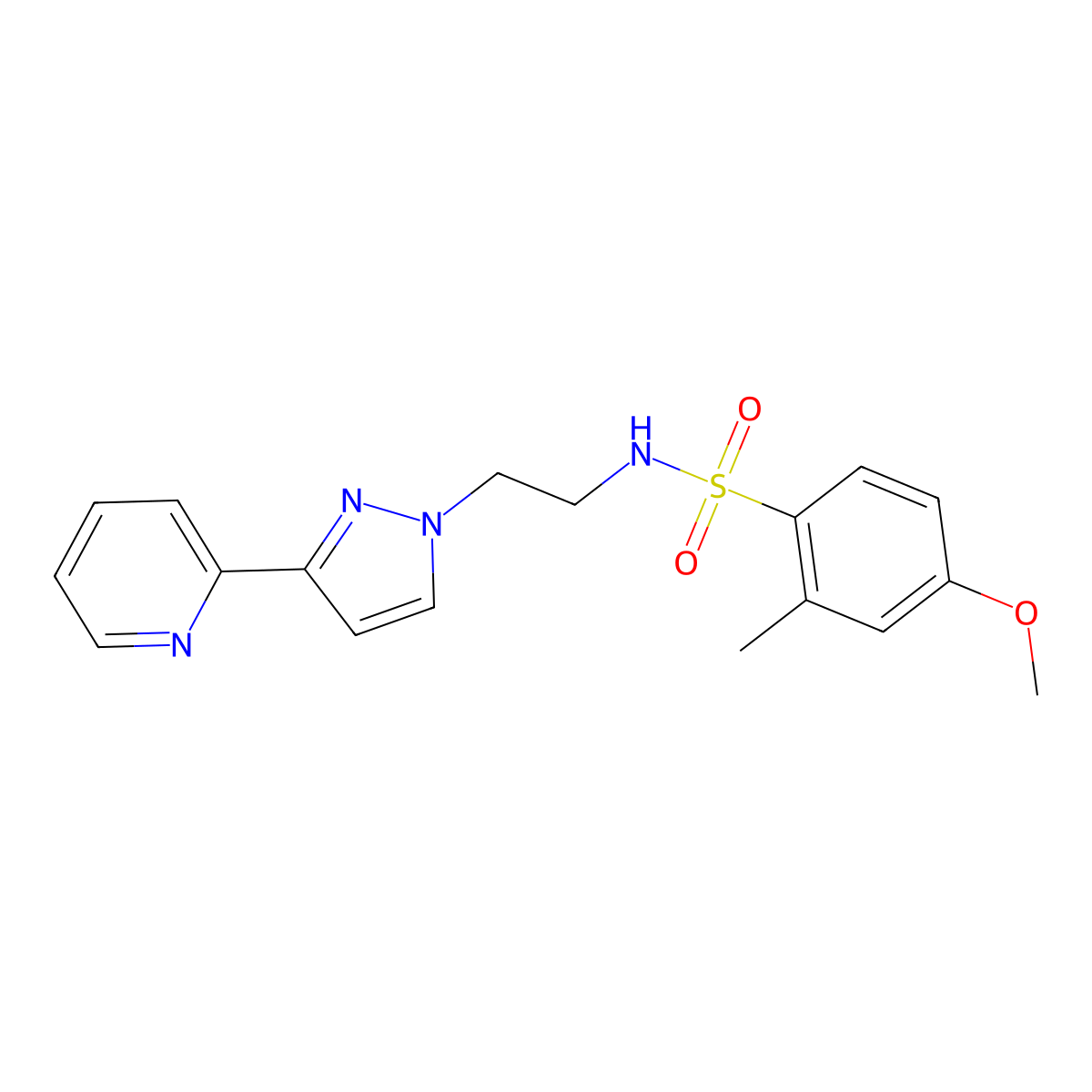 4-methoxy-2-methyl-N-(2-(3-(pyridin-2-yl)-1H-pyrazol-1-yl)ethyl)benzenesulfonamide molecular structure, CAS 1448060-19-2