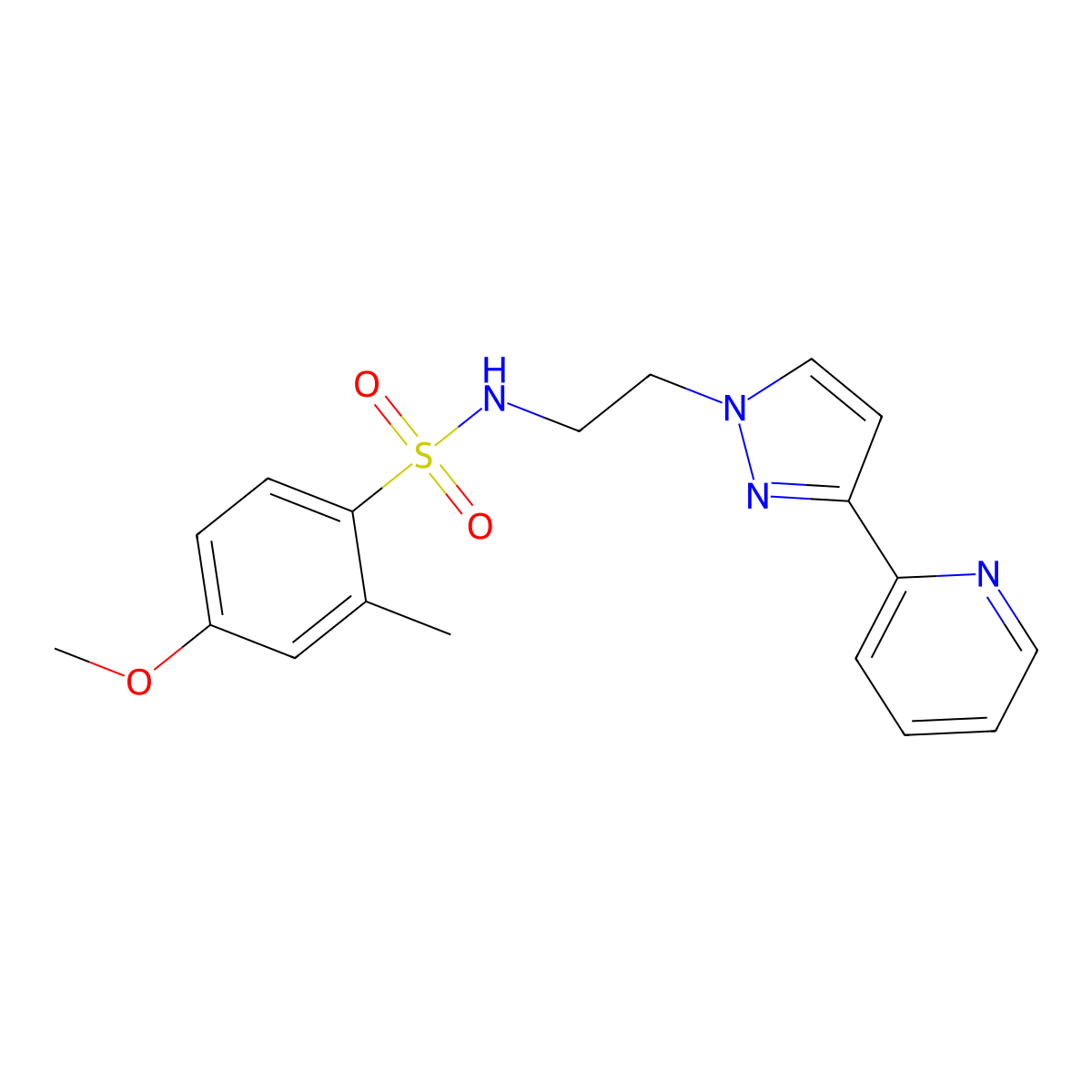 4-methoxy-2-methyl-N-(2-(3-(pyridin-2-yl)-1H-pyrazol-1-yl)ethyl)benzenesulfonamide molecular structure, CAS 1448060-19-2