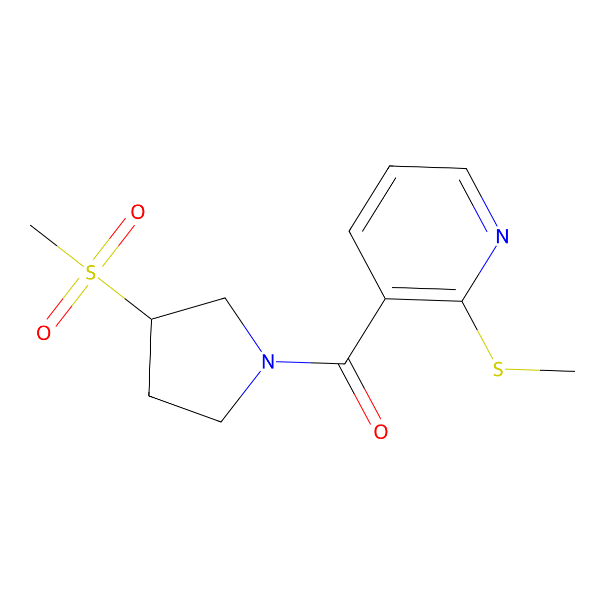 (3-(Methylsulfonyl)pyrrolidin-1-yl)(2-(methylthio)pyridin-3-yl)methanone molecular structure, CAS 1448060-21-6
