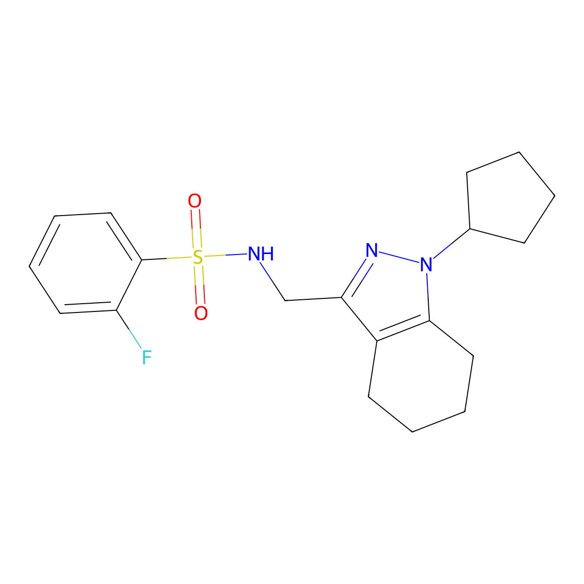 N-((1-cyclopentyl-4,5,6,7-tetrahydro-1H-indazol-3-yl)methyl)-2-fluorobenzenesulfonamide molecular structure, CAS 1448060-27-2