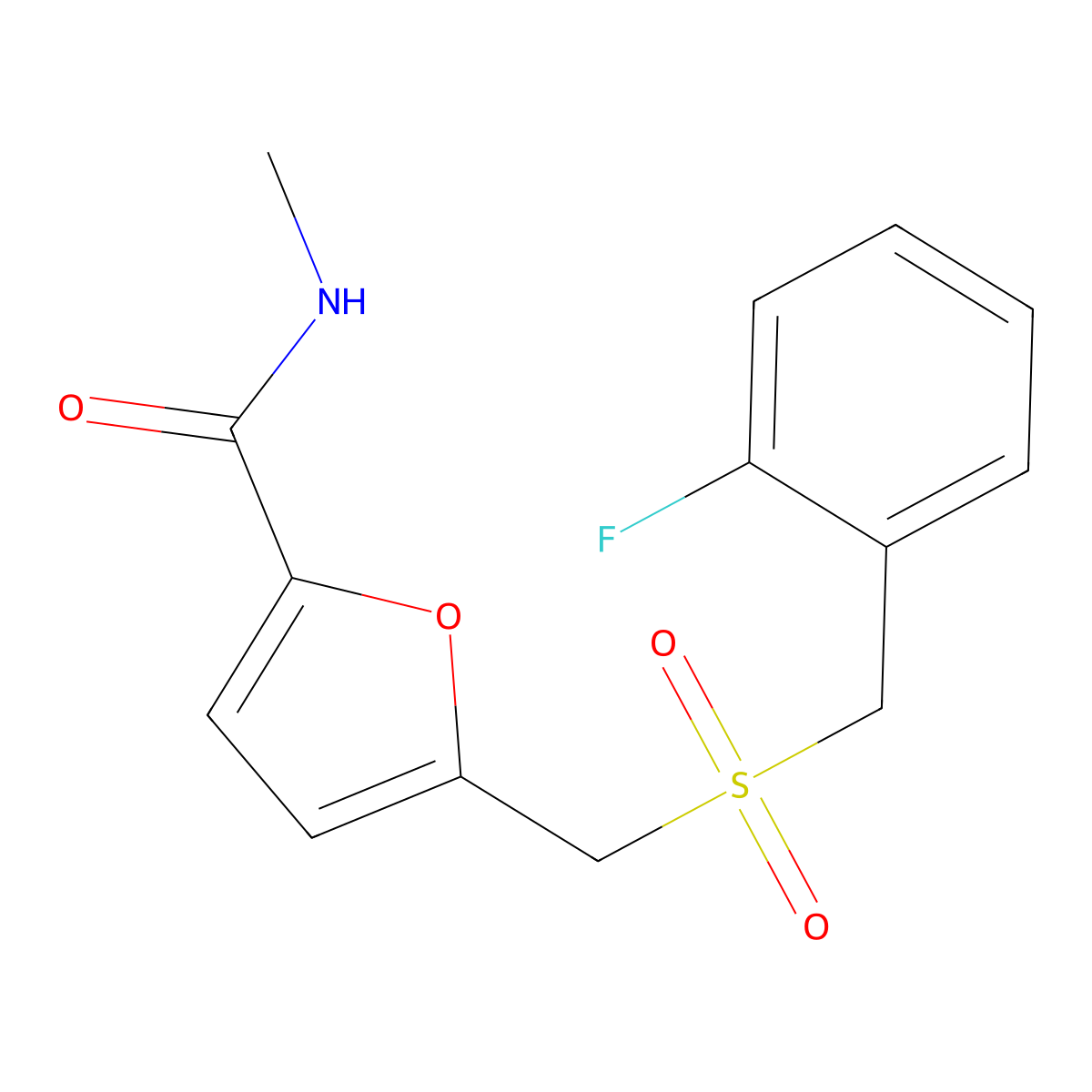 5-(((2-fluorobenzyl)sulfonyl)methyl)-N-methylfuran-2-carboxamide molecular structure, CAS 1448060-29-4