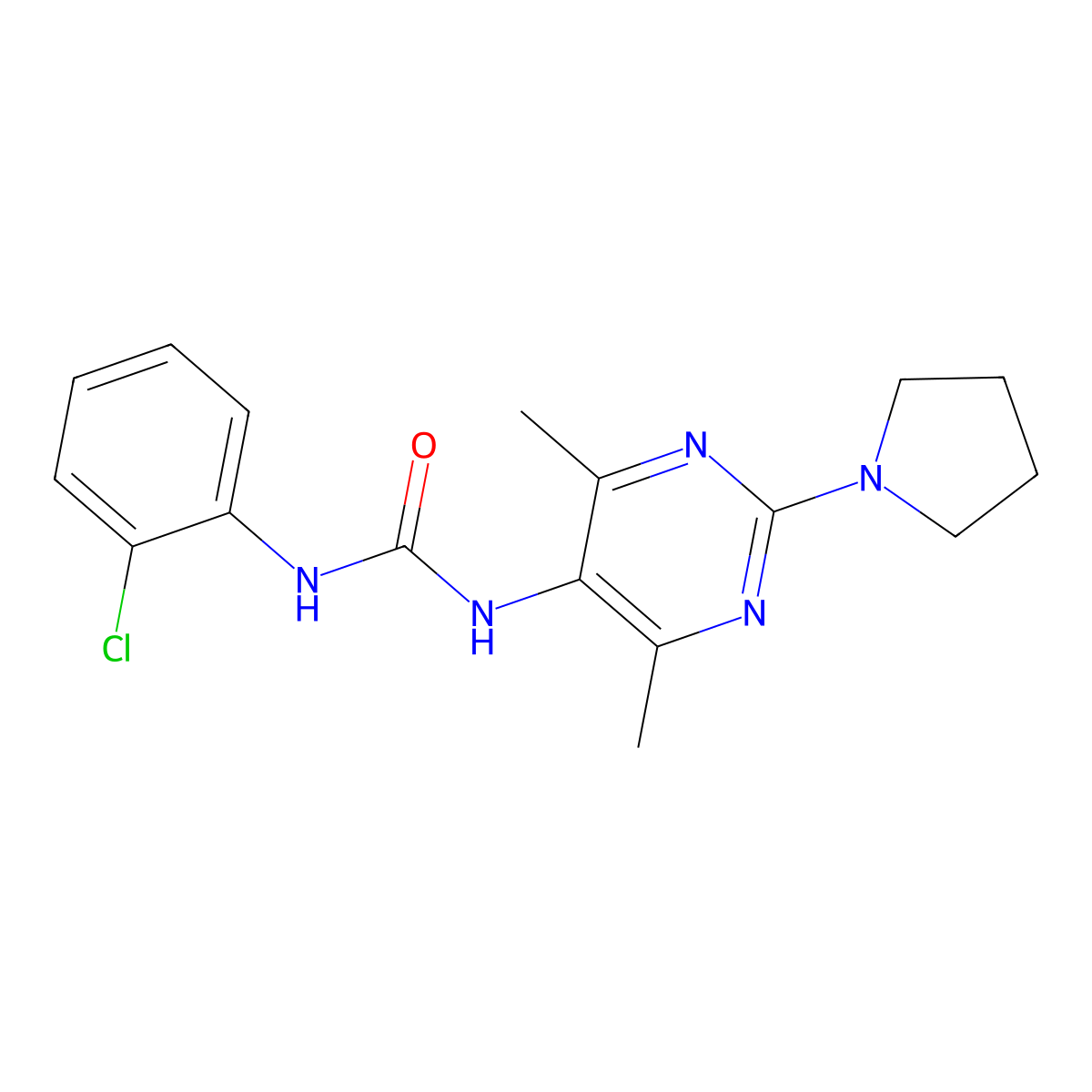 1-(2-Chlorophenyl)-3-[4,6-dimethyl-2-(pyrrolidin-1-YL)pyrimidin-5-YL]urea molecular structure, CAS 1448060-30-7