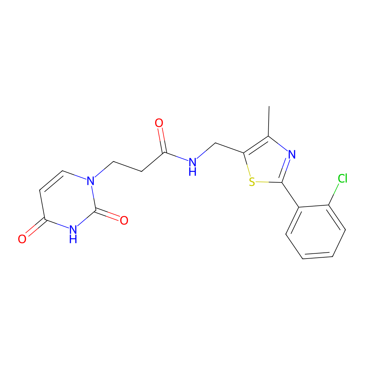 N-((2-(2-chlorophenyl)-4-methylthiazol-5-yl)methyl)-3-(2,4-dioxo-3,4-dihydropyrimidin-1(2H)-yl)propanamide molecular structure, CAS 1448060-32-9