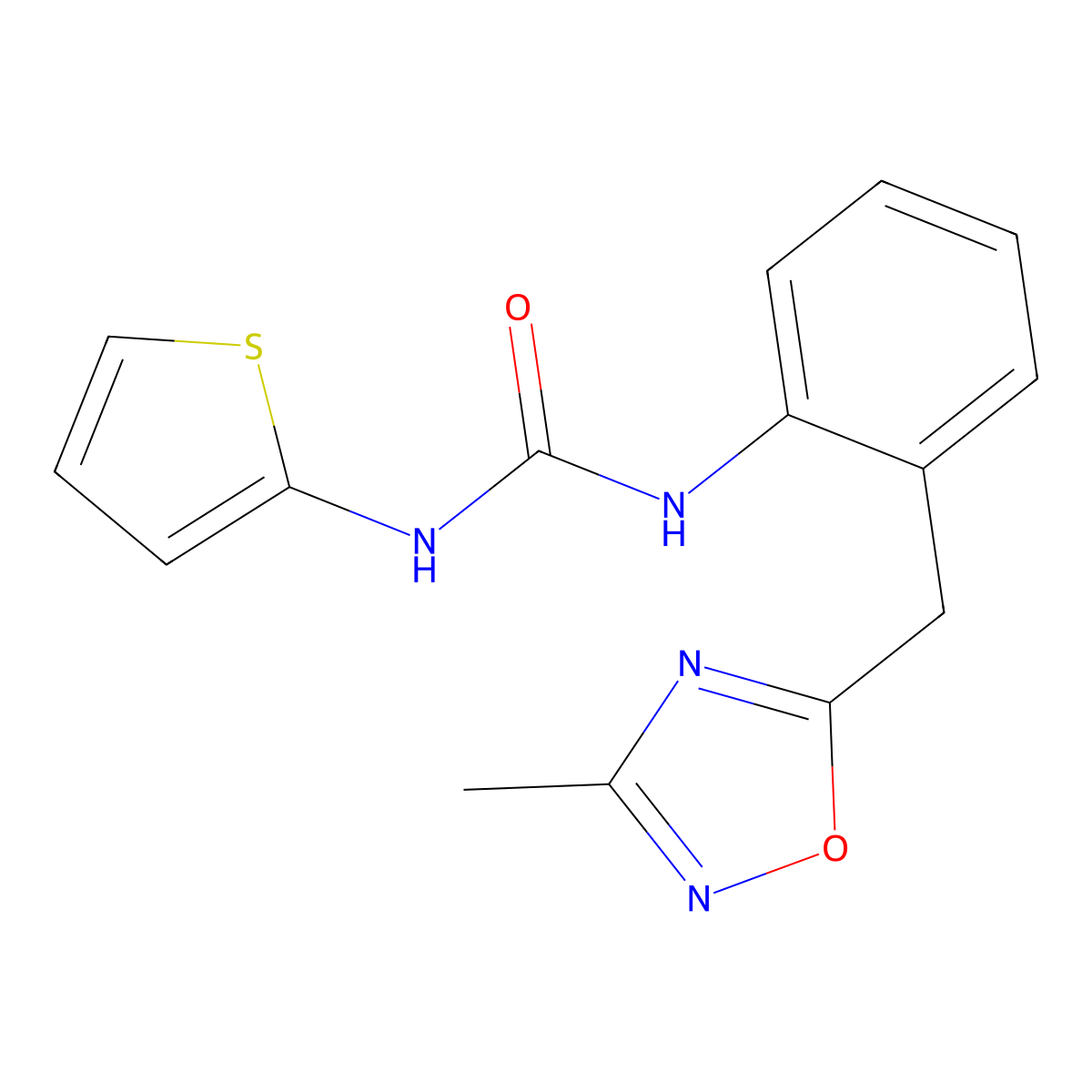 1-(2-((3-Methyl-1,2,4-oxadiazol-5-yl)methyl)phenyl)-3-(thiophen-2-yl)urea molecular structure, CAS 1448060-34-1