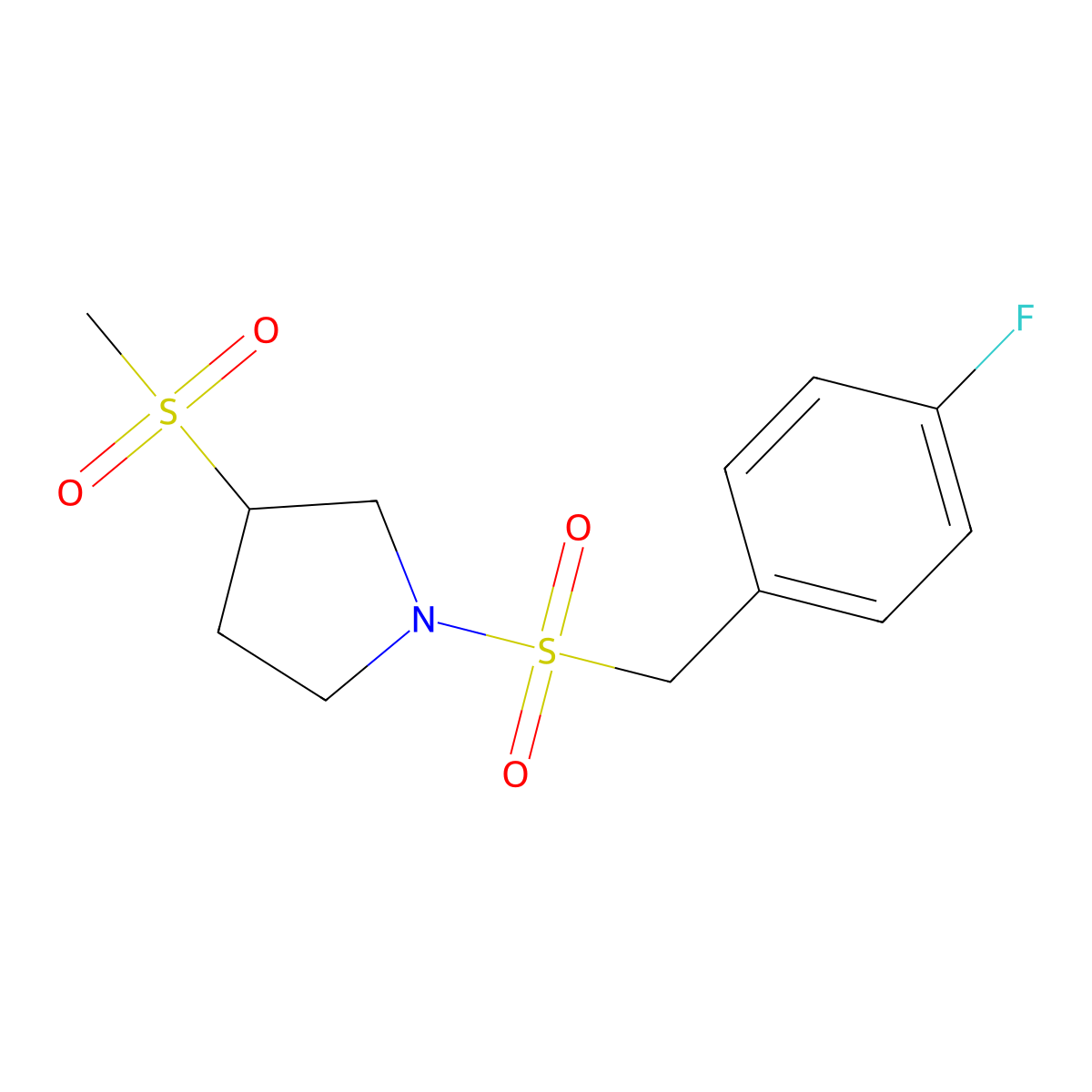1-((4-Fluorobenzyl)sulfonyl)-3-(methylsulfonyl)pyrrolidine molecular structure, CAS 1448060-36-3