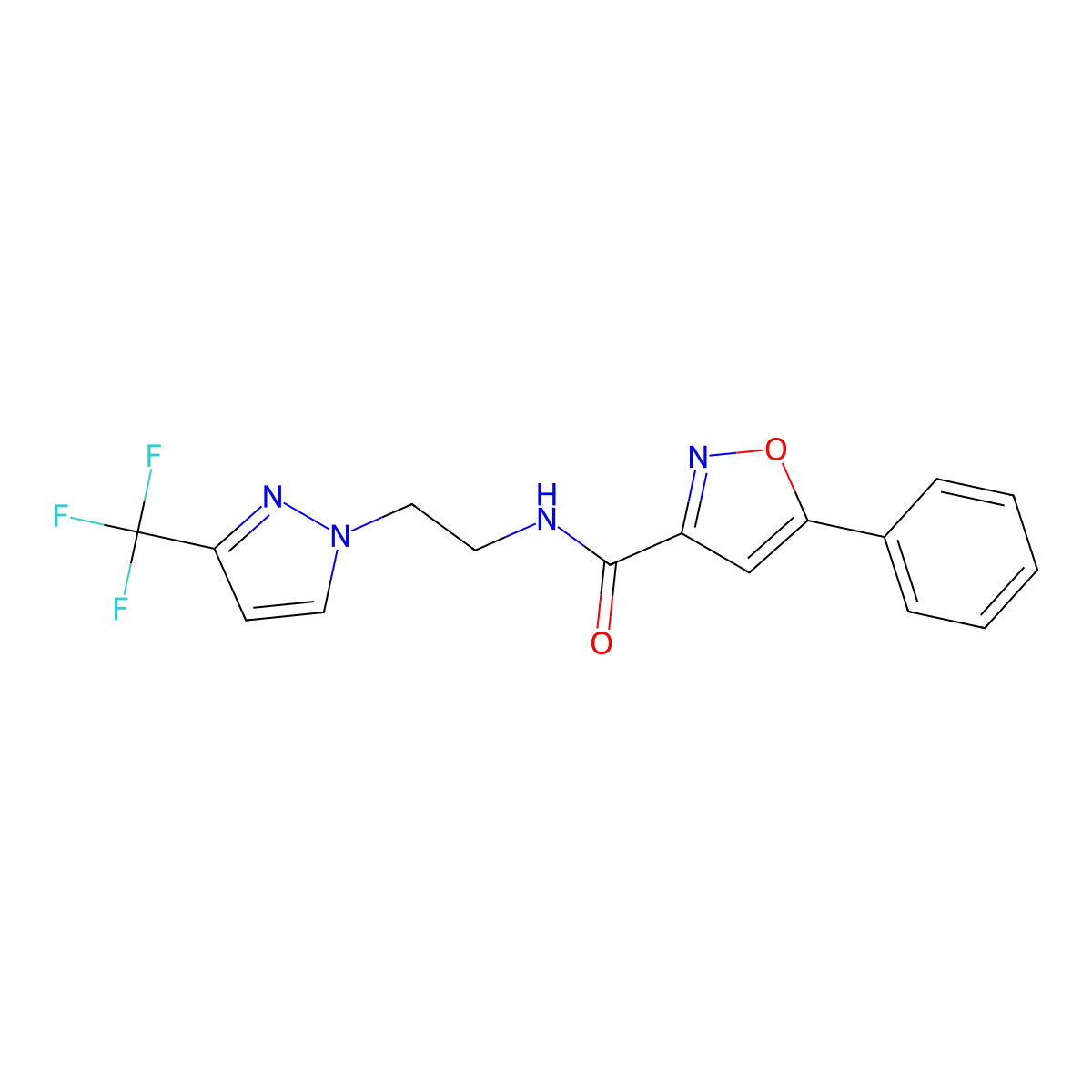 5-phenyl-N-(2-(3-(trifluoromethyl)-1H-pyrazol-1-yl)ethyl)isoxazole-3-carboxamide molecular structure, CAS 1448060-37-4