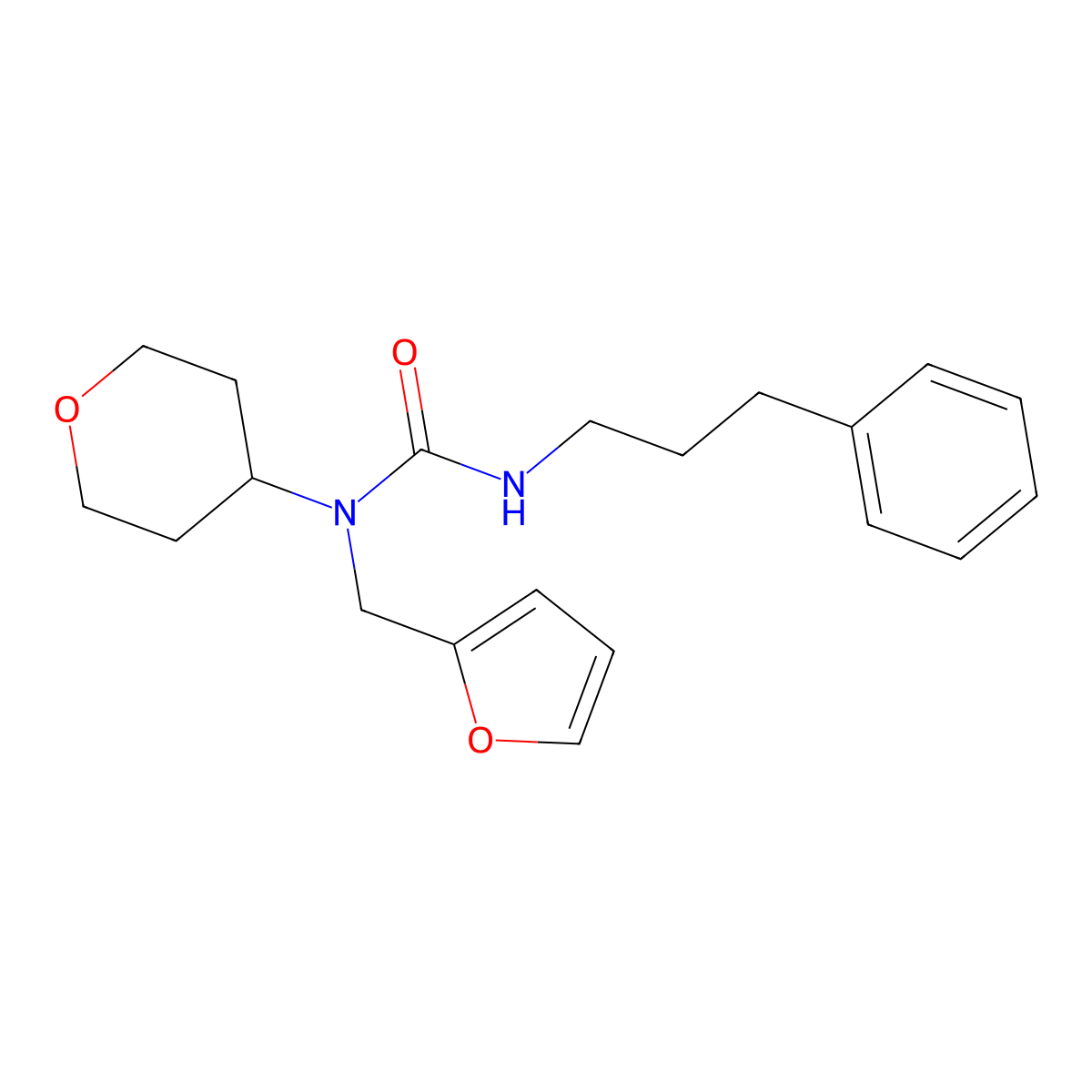 1-(furan-2-ylmethyl)-3-(3-phenylpropyl)-1-(tetrahydro-2H-pyran-4-yl)urea molecular structure, CAS 1448060-41-0