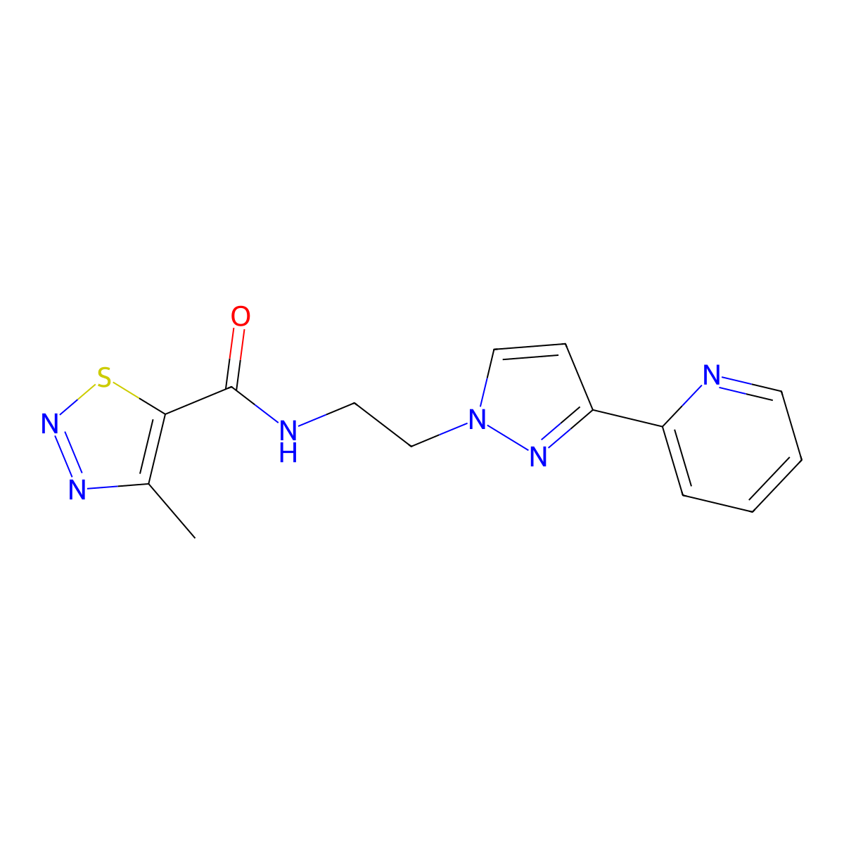 4-methyl-N-(2-(3-(pyridin-2-yl)-1H-pyrazol-1-yl)ethyl)-1,2,3-thiadiazole-5-carboxamide molecular structure, CAS 1448060-42-1
