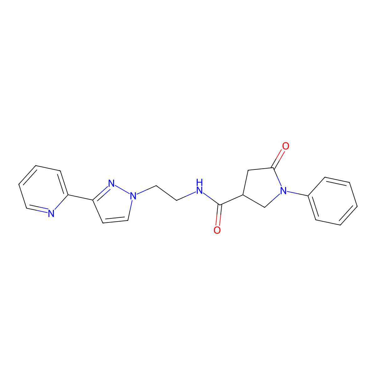 5-oxo-1-phenyl-N-{2-[3-(pyridin-2-yl)-1H-pyrazol-1-yl]ethyl}pyrrolidine-3-carboxamide molecular structure, CAS 1448060-51-2