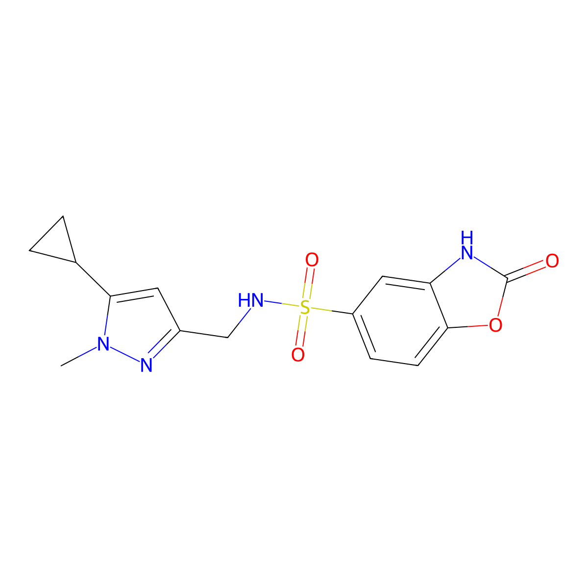 N-((5-cyclopropyl-1-methyl-1H-pyrazol-3-yl)methyl)-2-oxo-2,3-dihydrobenzo[d]oxazole-5-sulfonamide molecular structure, CAS 1448060-53-4