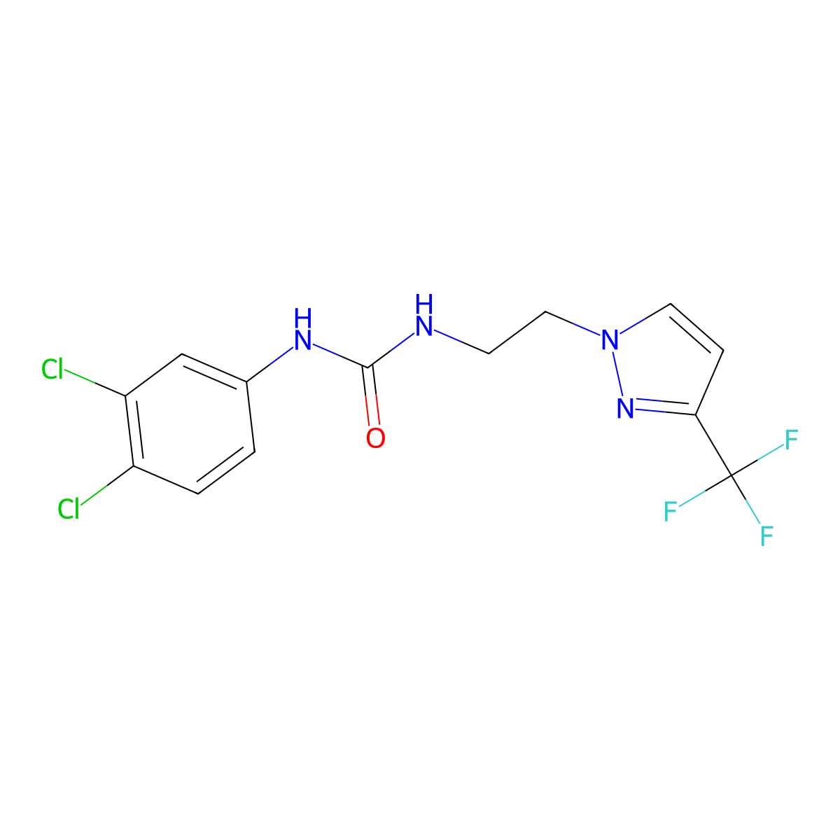 1-(3,4-dichlorophenyl)-3-(2-(3-(trifluoromethyl)-1H-pyrazol-1-yl)ethyl)urea molecular structure, CAS 1448060-54-5
