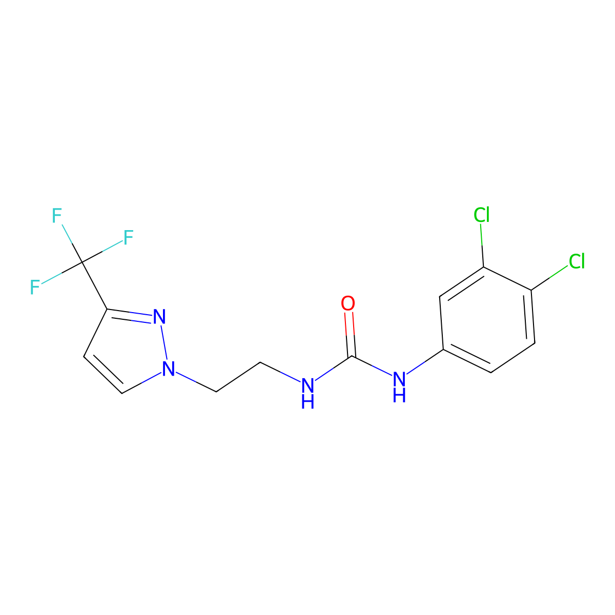 1-(3,4-dichlorophenyl)-3-(2-(3-(trifluoromethyl)-1H-pyrazol-1-yl)ethyl)urea molecular structure, CAS 1448060-54-5