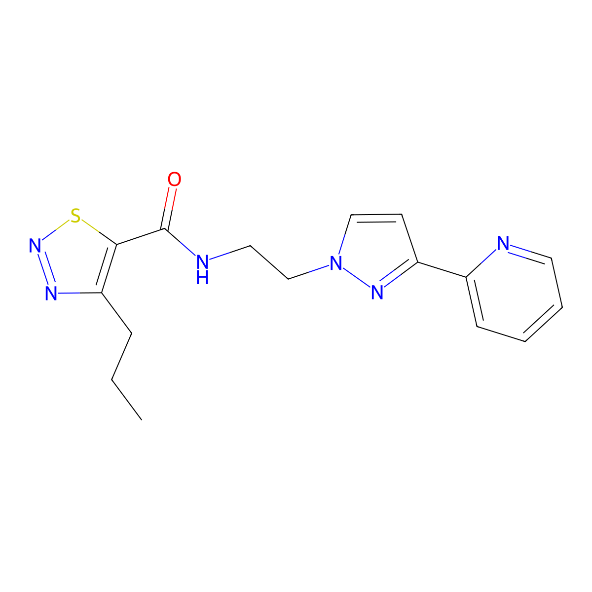4-propyl-N-(2-(3-(pyridin-2-yl)-1H-pyrazol-1-yl)ethyl)-1,2,3-thiadiazole-5-carboxamide molecular structure, CAS 1448060-55-6