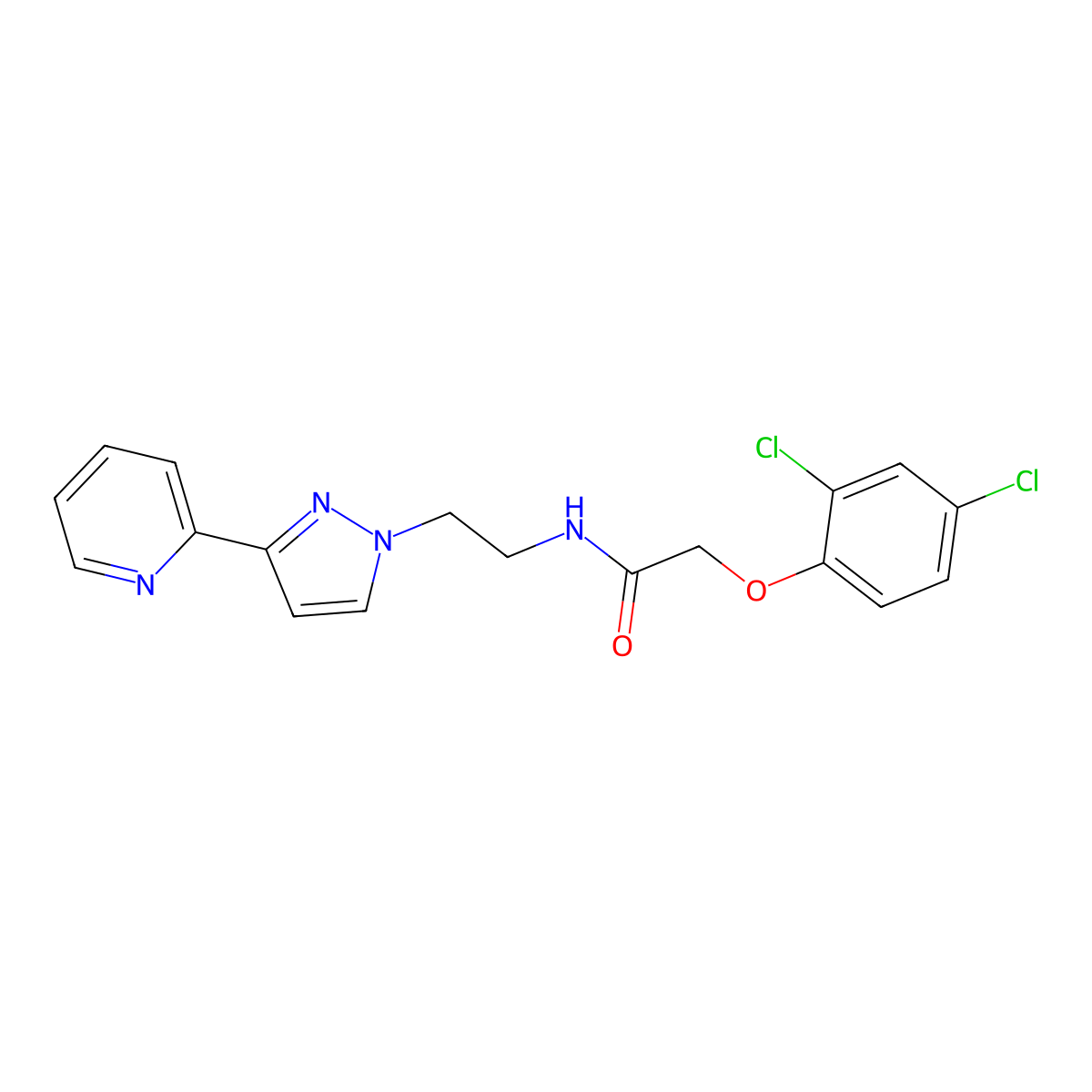 2-(2,4-dichlorophenoxy)-N-{2-[3-(pyridin-2-yl)-1H-pyrazol-1-yl]ethyl}acetamide molecular structure, CAS 1448060-63-6