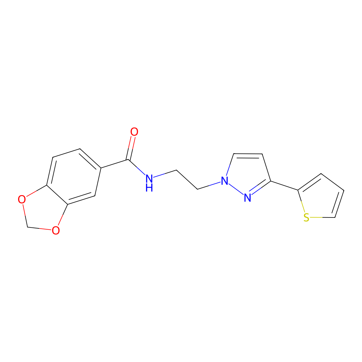 N-(2-(3-(thiophen-2-yl)-1H-pyrazol-1-yl)ethyl)benzo[d][1,3]dioxole-5-carboxamide molecular structure, CAS 1448060-65-8