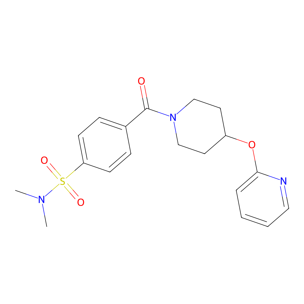 N,N-dimethyl-4-(4-(pyridin-2-yloxy)piperidine-1-carbonyl)benzenesulfonamide molecular structure, CAS 1448060-68-1