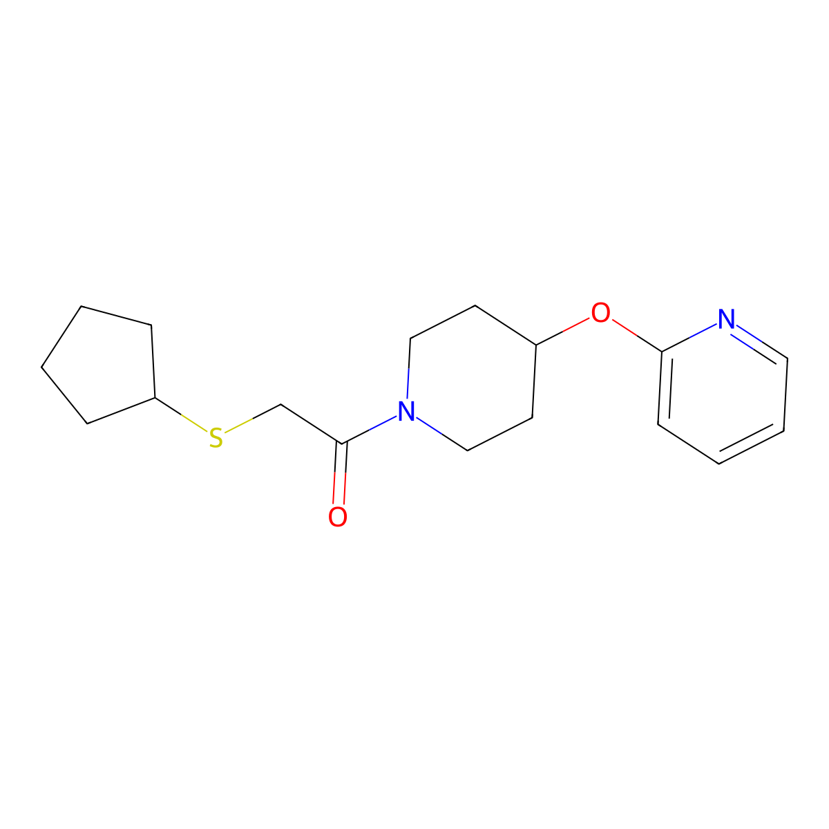2-(Cyclopentylthio)-1-(4-(pyridin-2-yloxy)piperidin-1-yl)ethanone molecular structure, CAS 1448060-71-6