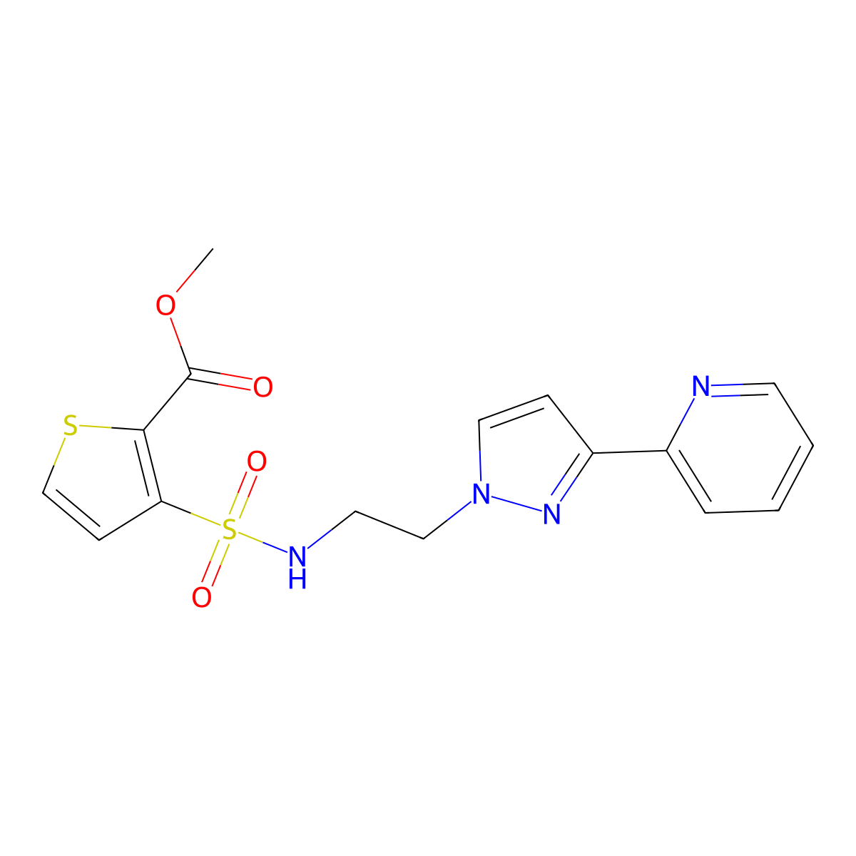methyl 3-(N-(2-(3-(pyridin-2-yl)-1H-pyrazol-1-yl)ethyl)sulfamoyl)thiophene-2-carboxylate molecular structure, CAS 1448060-74-9