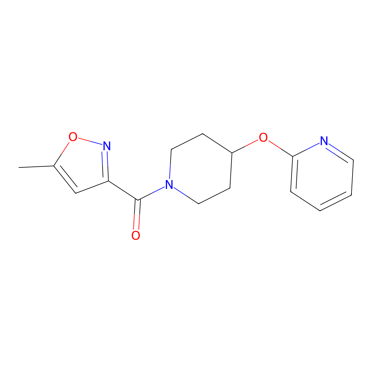 (5-Methylisoxazol-3-yl)(4-(pyridin-2-yloxy)piperidin-1-yl)methanone molecular structure, CAS 1448060-76-1