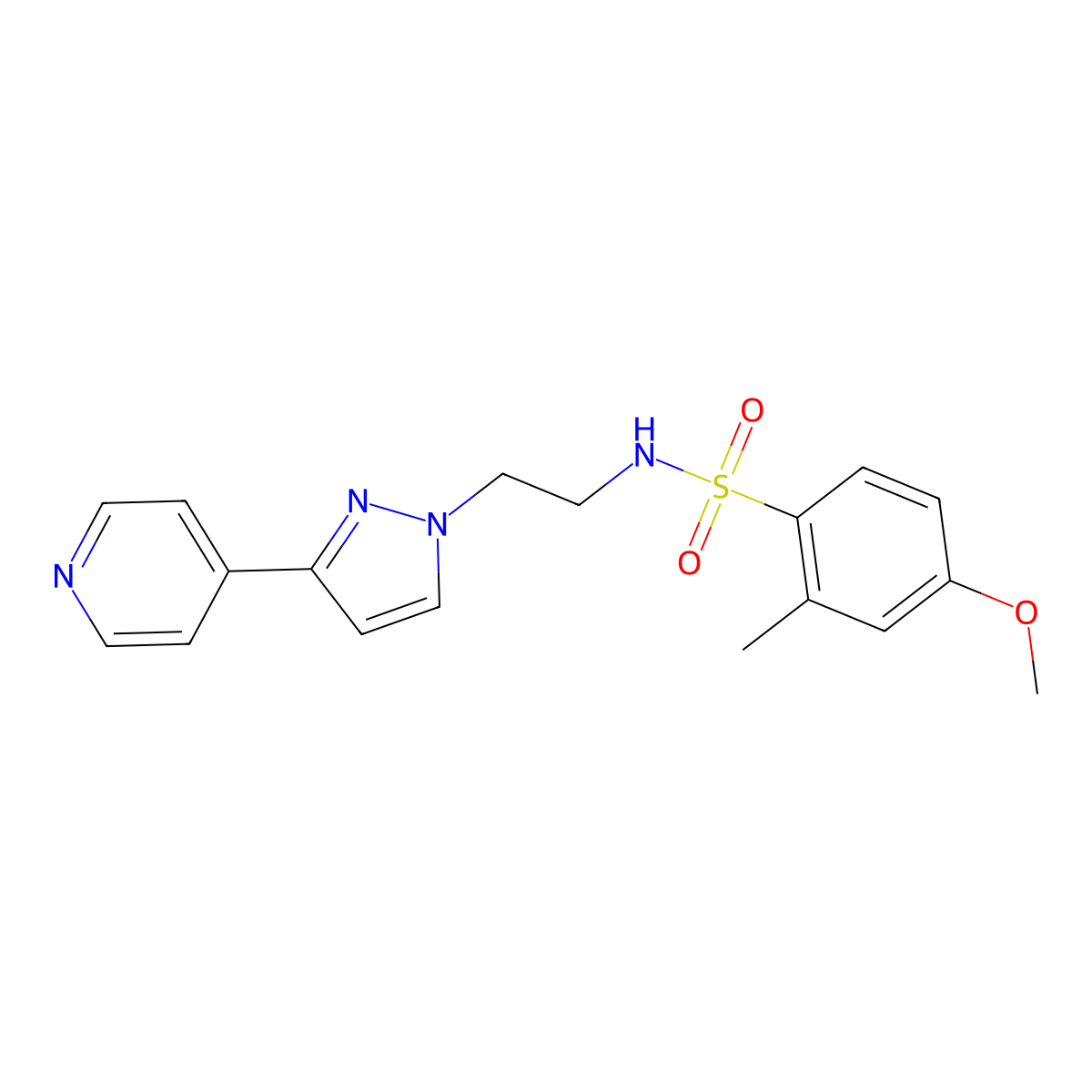 4-methoxy-2-methyl-N-(2-(3-(pyridin-4-yl)-1H-pyrazol-1-yl)ethyl)benzenesulfonamide molecular structure, CAS 1448060-82-9