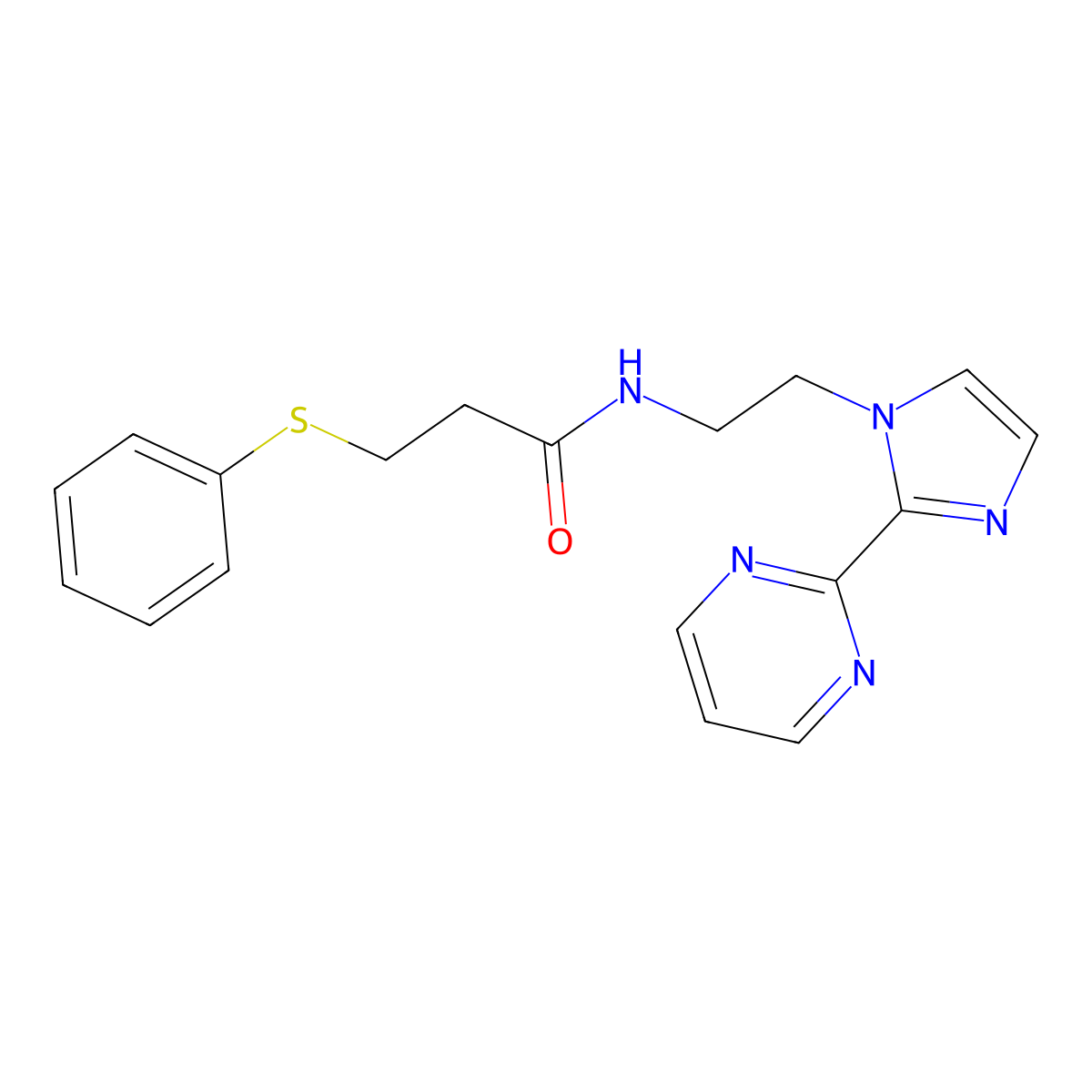 3-(phenylthio)-N-(2-(2-(pyrimidin-2-yl)-1H-imidazol-1-yl)ethyl)propanamide molecular structure, CAS 1448060-83-0
