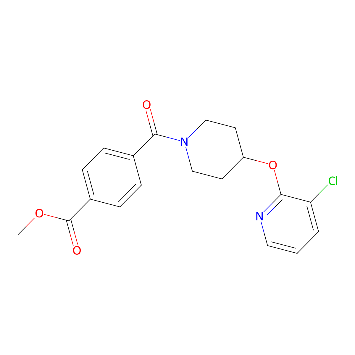 Methyl 4-(4-((3-chloropyridin-2-yl)oxy)piperidine-1-carbonyl)benzoate molecular structure, CAS 1448060-85-2