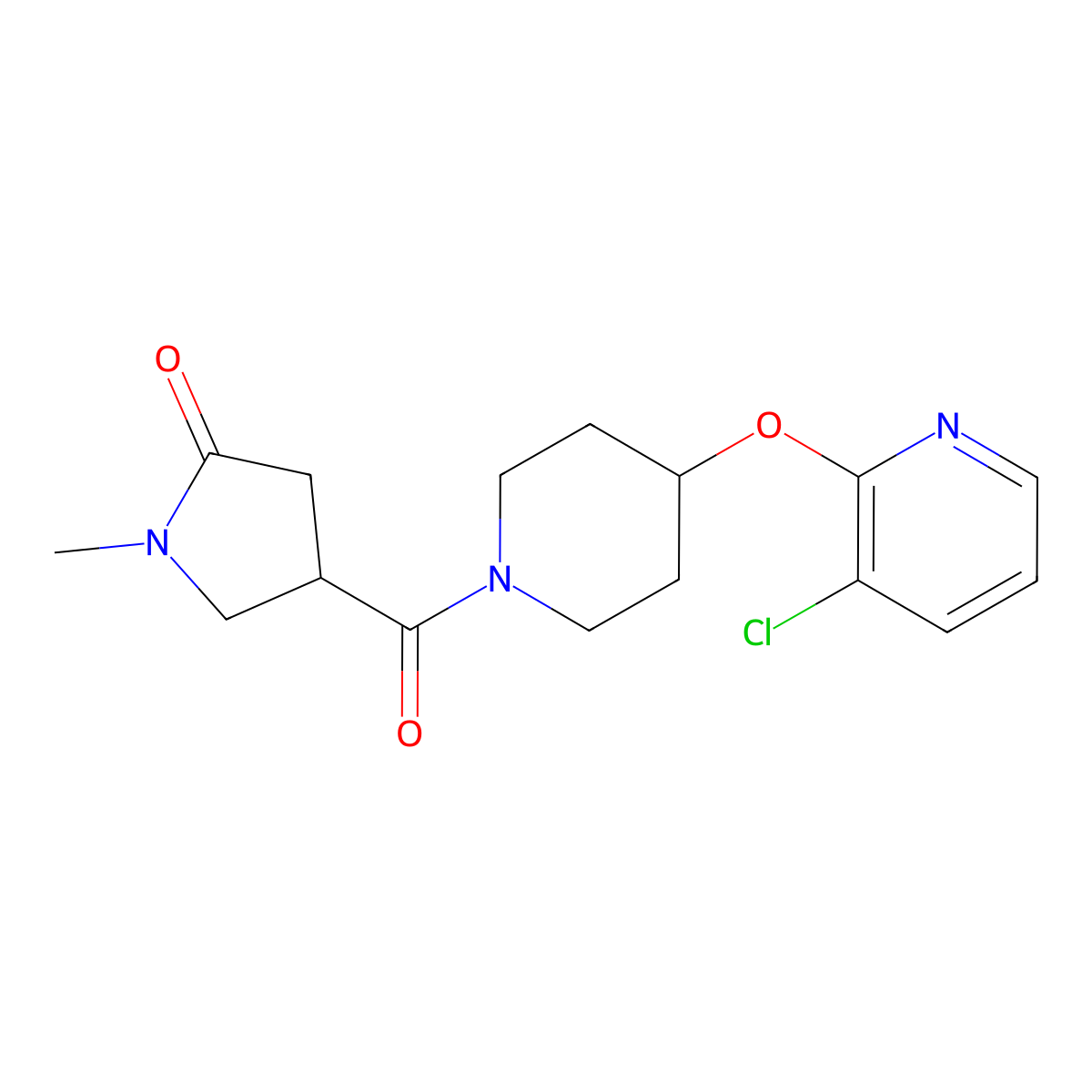 4-(4-((3-Chloropyridin-2-yl)oxy)piperidine-1-carbonyl)-1-methylpyrrolidin-2-one molecular structure, CAS 1448060-87-4