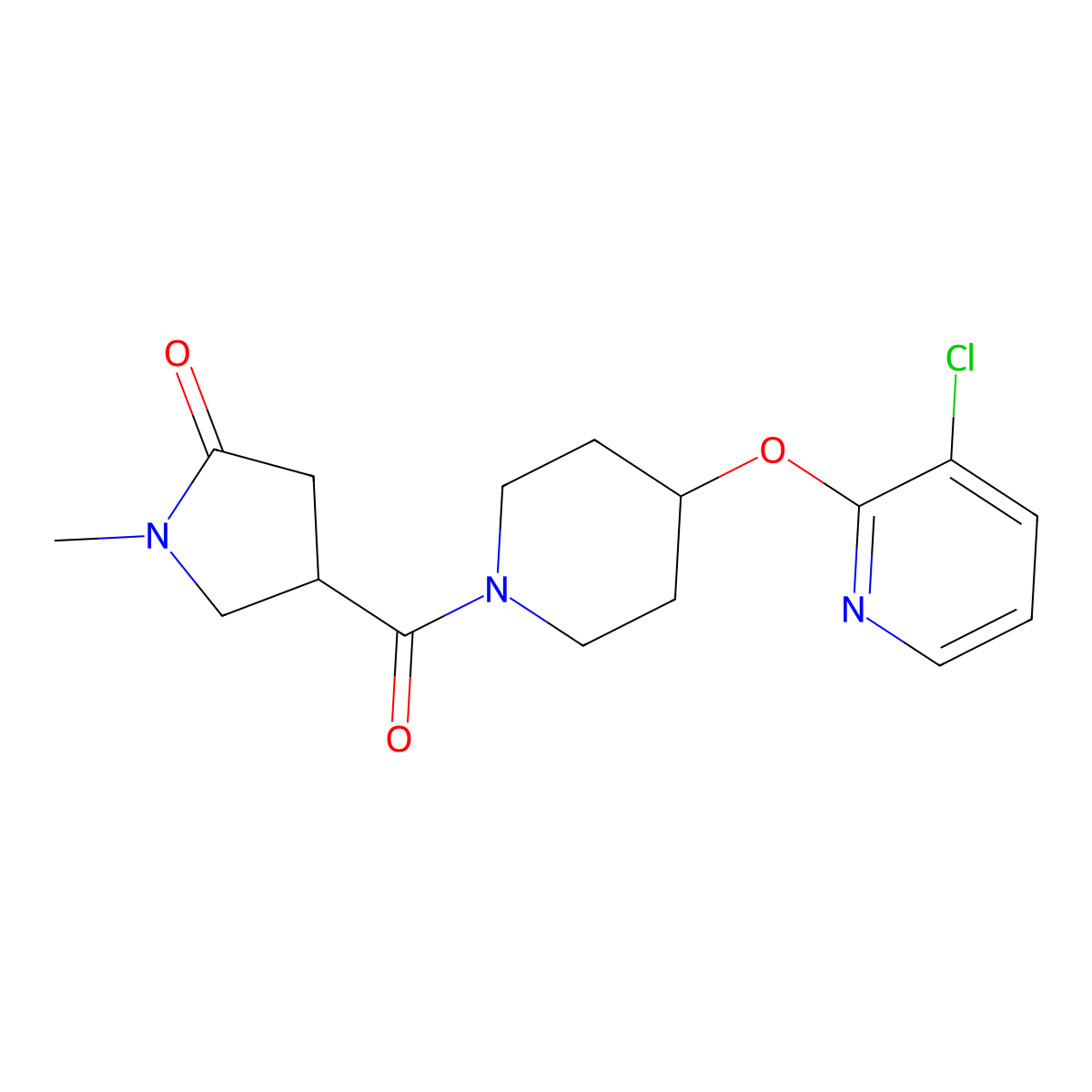 4-(4-((3-Chloropyridin-2-yl)oxy)piperidine-1-carbonyl)-1-methylpyrrolidin-2-one molecular structure, CAS 1448060-87-4