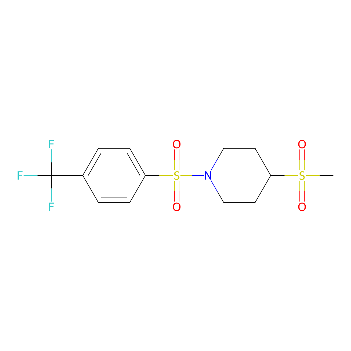 4-(Methylsulfonyl)-1-((4-(trifluoromethyl)phenyl)sulfonyl)piperidine molecular structure, CAS 1448060-88-5