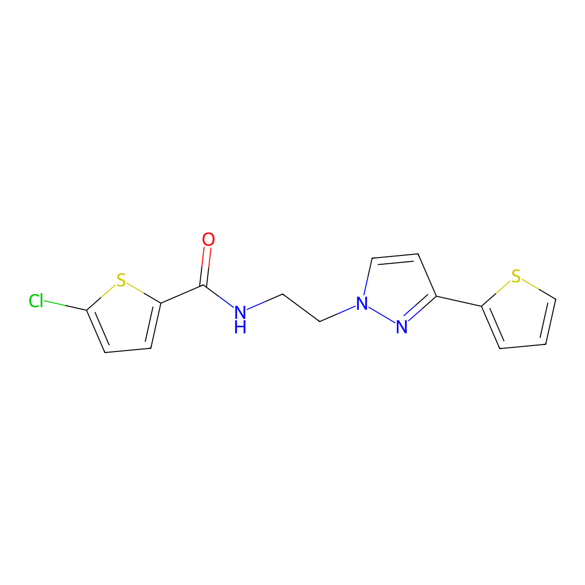 5-chloro-N-(2-(3-(thiophen-2-yl)-1H-pyrazol-1-yl)ethyl)thiophene-2-carboxamide molecular structure, CAS 1448060-90-9