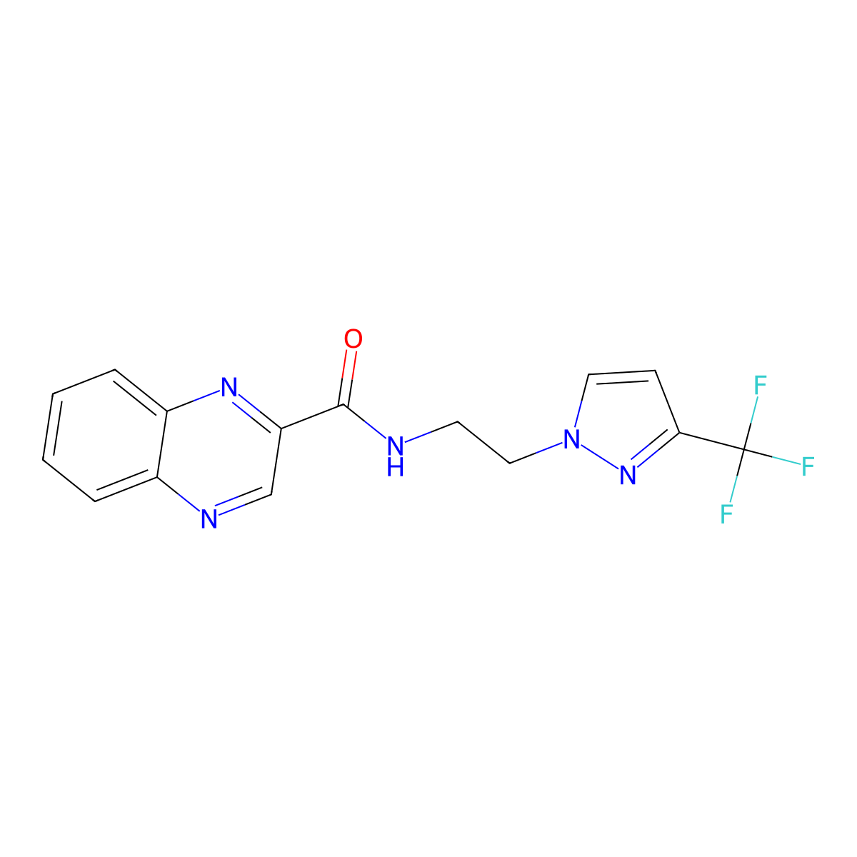 N-{2-[3-(trifluoromethyl)-1H-pyrazol-1-yl]ethyl}quinoxaline-2-carboxamide molecular structure, CAS 1448060-93-2