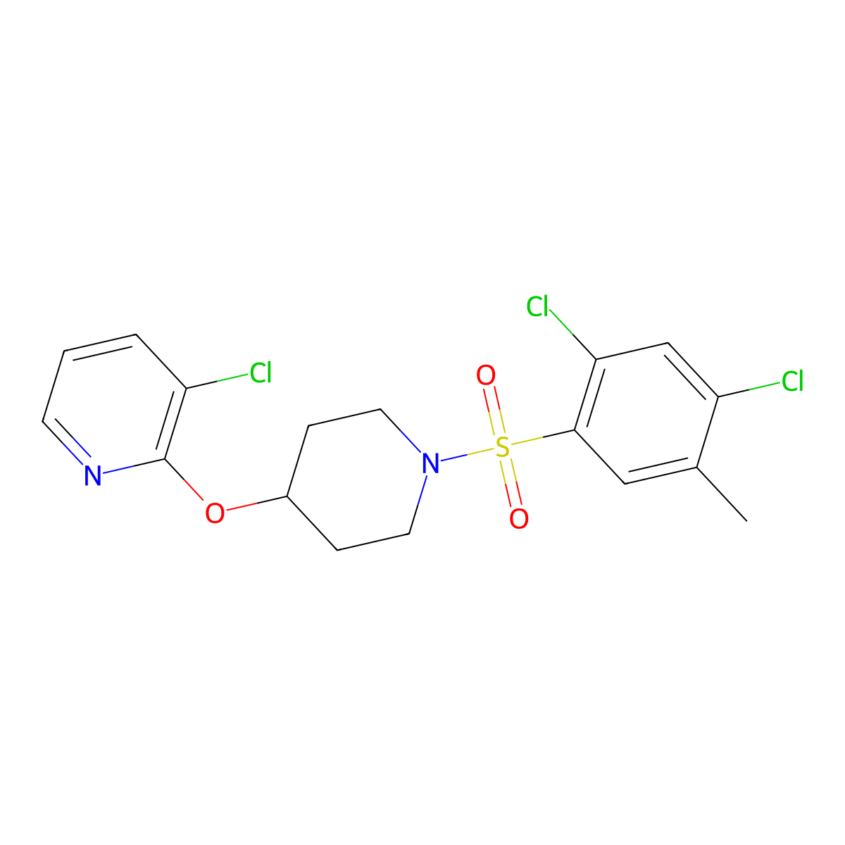 3-Chloro-2-((1-((2,4-dichloro-5-methylphenyl)sulfonyl)piperidin-4-yl)oxy)pyridine molecular structure, CAS 1448060-95-4