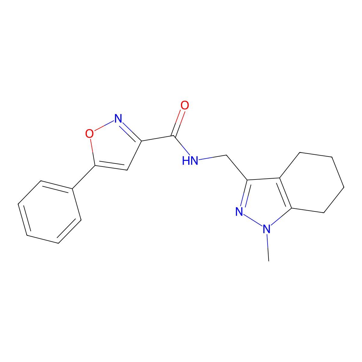 N-((1-methyl-4,5,6,7-tetrahydro-1H-indazol-3-yl)methyl)-5-phenylisoxazole-3-carboxamide molecular structure, CAS 1448061-00-4