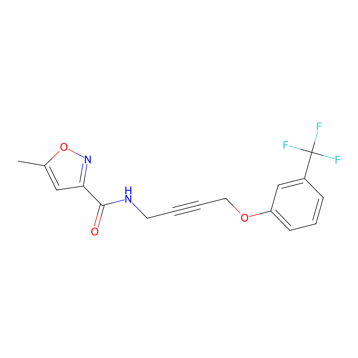 5-methyl-N-(4-(3-(trifluoromethyl)phenoxy)but-2-yn-1-yl)isoxazole-3-carboxamide molecular structure, CAS 1448061-07-1