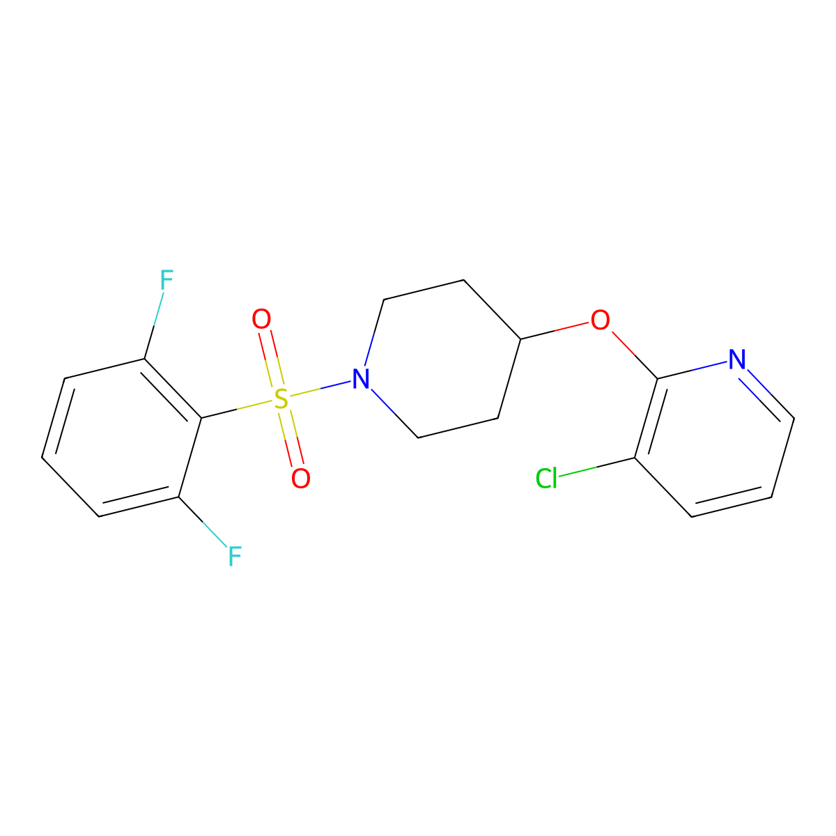 3-Chloro-2-((1-((2,6-difluorophenyl)sulfonyl)piperidin-4-yl)oxy)pyridine molecular structure, CAS 1448061-08-2