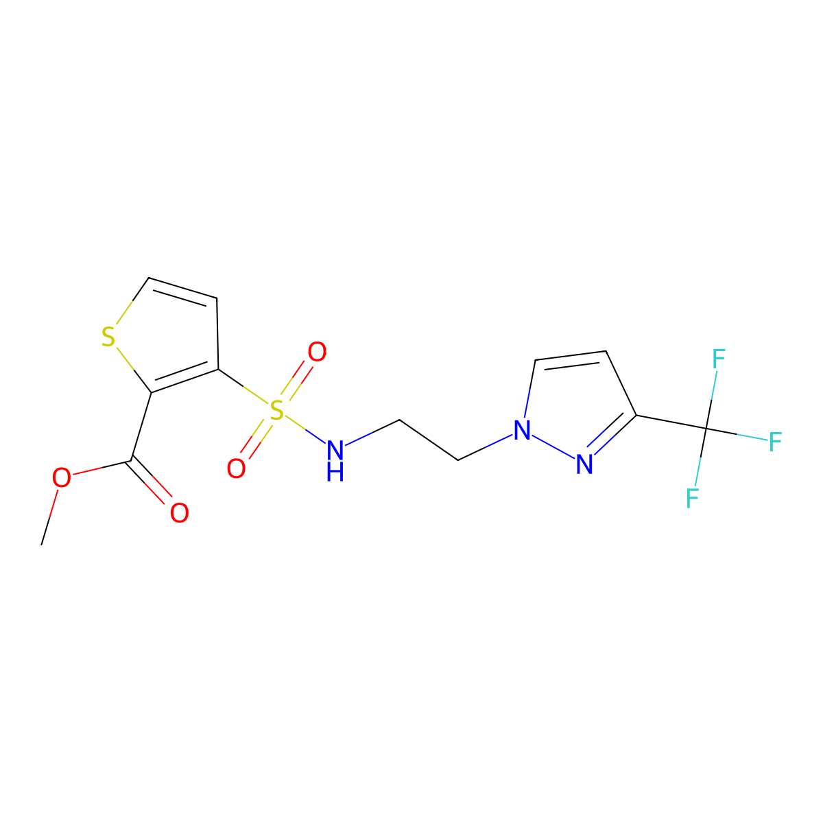 methyl 3-(N-(2-(3-(trifluoromethyl)-1H-pyrazol-1-yl)ethyl)sulfamoyl)thiophene-2-carboxylate molecular structure, CAS 1448061-09-3