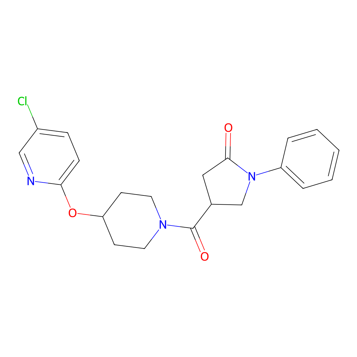 4-(4-((5-Chloropyridin-2-yl)oxy)piperidine-1-carbonyl)-1-phenylpyrrolidin-2-one molecular structure, CAS 1448061-10-6
