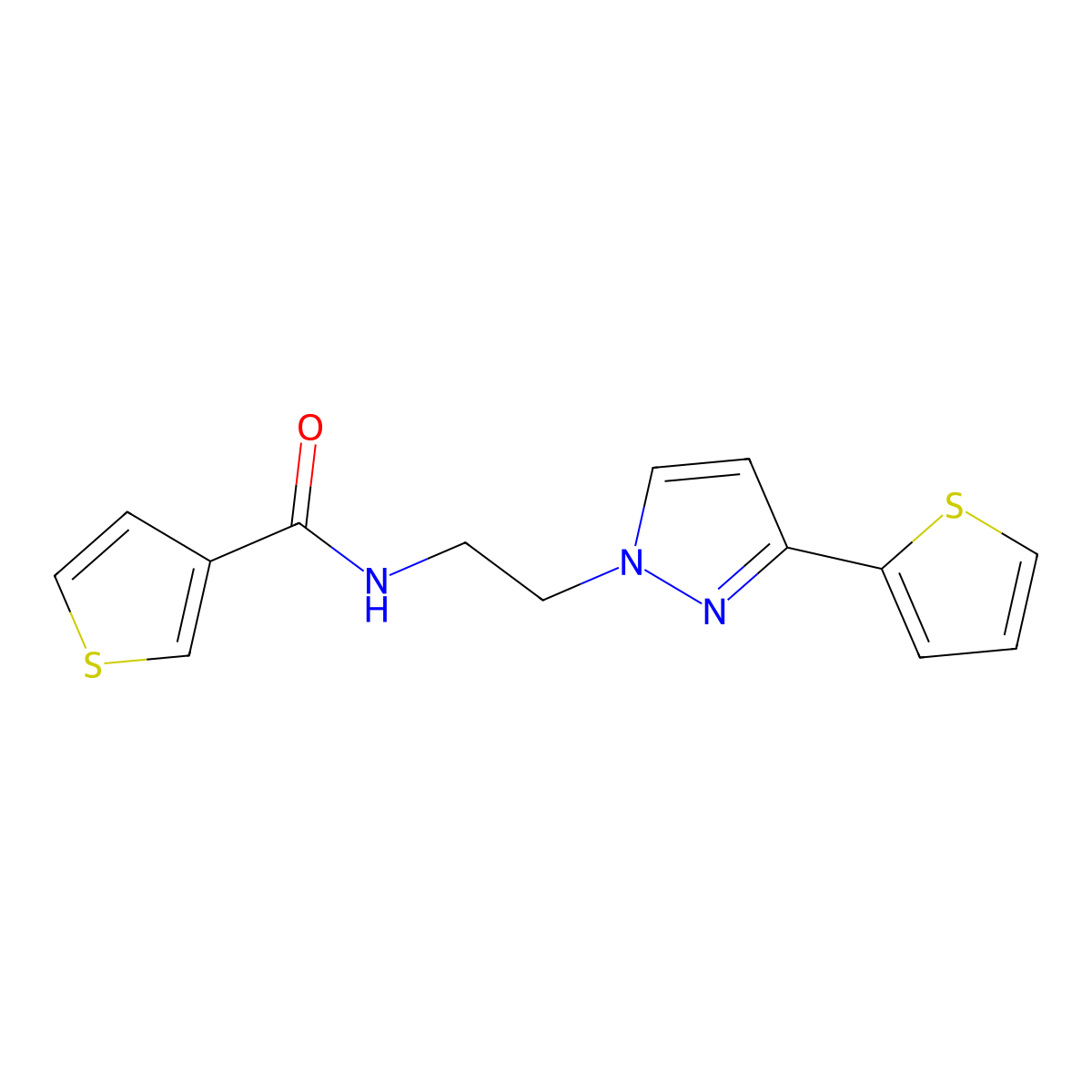 N-{2-[3-(thiophen-2-yl)-1H-pyrazol-1-yl]ethyl}thiophene-3-carboxamide molecular structure, CAS 1448061-15-1