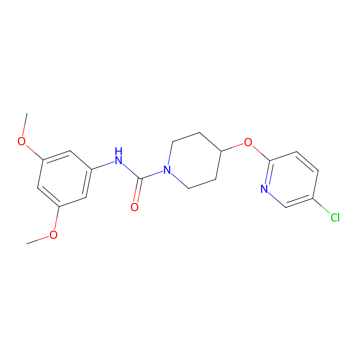 4-((5-chloropyridin-2-yl)oxy)-N-(3,5-dimethoxyphenyl)piperidine-1-carboxamide molecular structure, CAS 1448061-17-3