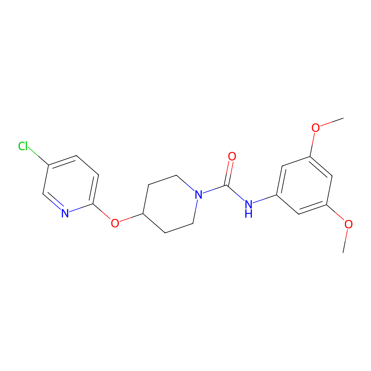 4-((5-chloropyridin-2-yl)oxy)-N-(3,5-dimethoxyphenyl)piperidine-1-carboxamide molecular structure, CAS 1448061-17-3
