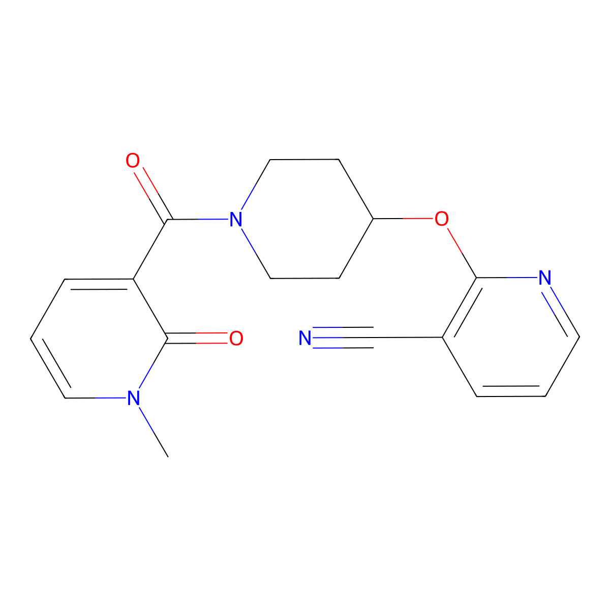2-((1-(1-Methyl-2-oxo-1,2-dihydropyridine-3-carbonyl)piperidin-4-yl)oxy)nicotinonitrile molecular structure, CAS 1448061-18-4