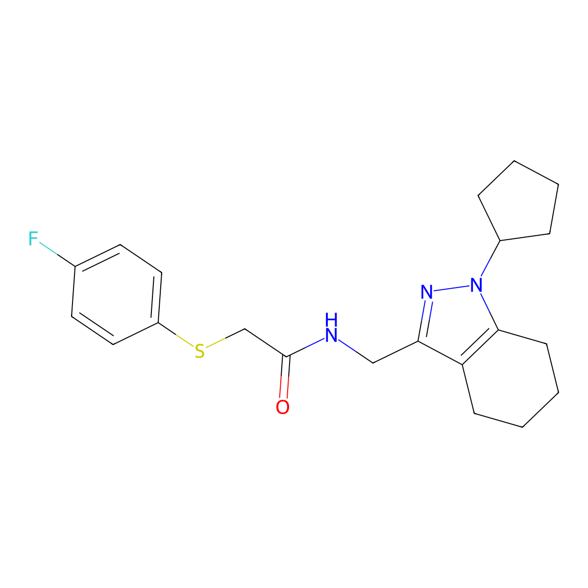 N-((1-cyclopentyl-4,5,6,7-tetrahydro-1H-indazol-3-yl)methyl)-2-((4-fluorophenyl)thio)acetamide molecular structure, CAS 1448061-21-9