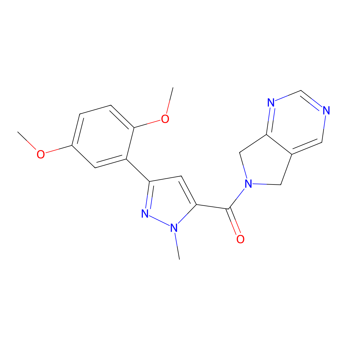 (3-(2,5-dimethoxyphenyl)-1-methyl-1H-pyrazol-5-yl)(5H-pyrrolo[3,4-d]pyrimidin-6(7H)-yl)methanone molecular structure, CAS 1448061-23-1