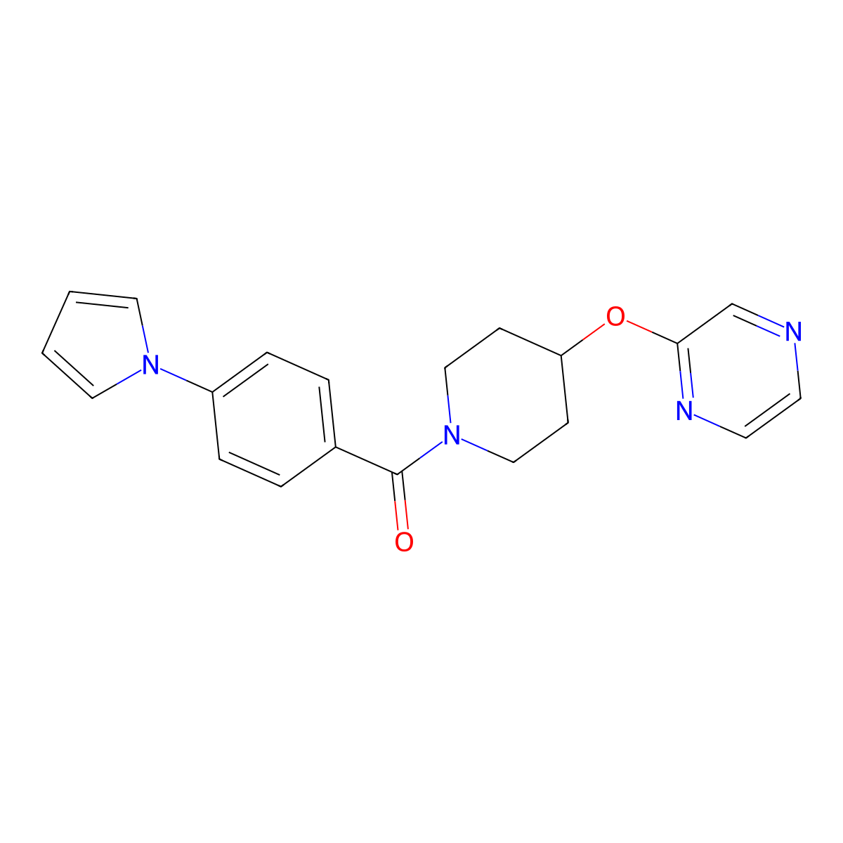 (4-(1H-pyrrol-1-yl)phenyl)(4-(pyrazin-2-yloxy)piperidin-1-yl)methanone molecular structure, CAS 1448061-24-2
