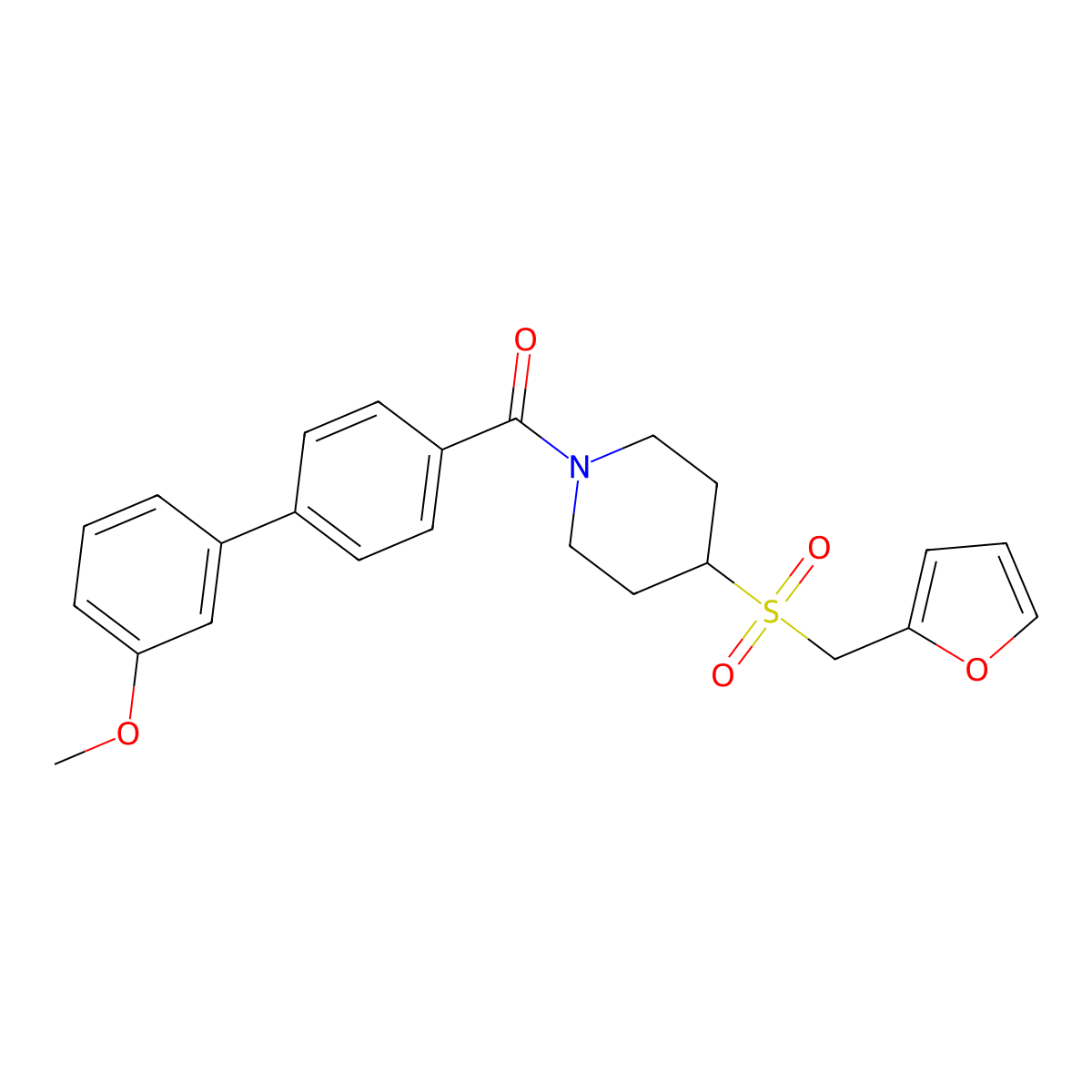 (4-((Furan-2-ylmethyl)sulfonyl)piperidin-1-yl)(3'-methoxy-[1,1'-biphenyl]-4-yl)methanone molecular structure, CAS 1448061-26-4