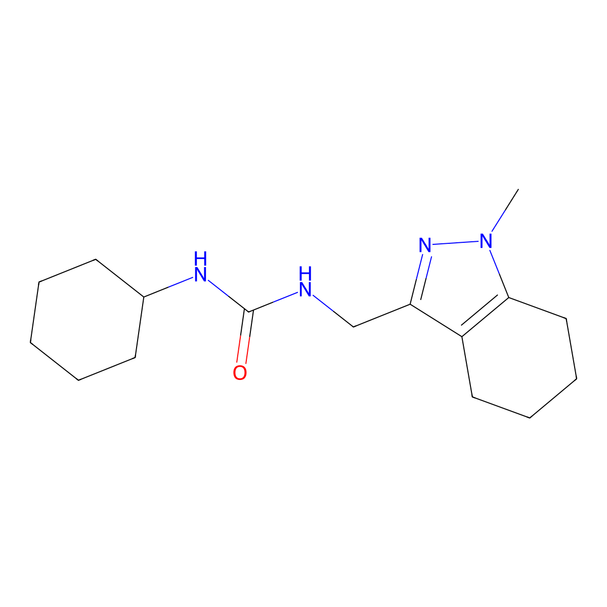 1-cyclohexyl-3-[(1-methyl-4,5,6,7-tetrahydro-1H-indazol-3-yl)methyl]urea molecular structure, CAS 1448061-29-7